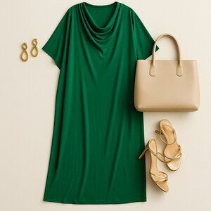 Vintage Sears Emerald Green Caftan Maxi Dress – Cowl Neck – Late 70s / Early 80s